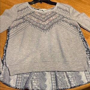 Miss Me Gray Sweater with Blue Accents